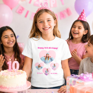 Camiseta Nome de aniversário idade foto colagem coração men