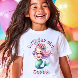 Camiseta Nome de aniversário personalizado da Sereia
