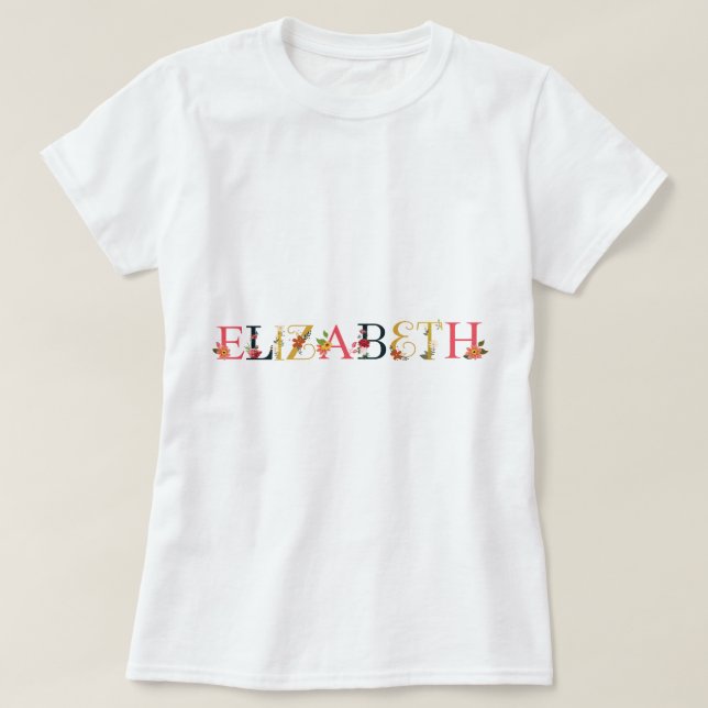 Camiseta Nome de Arte ELIZABETH com Flores Bordadas (Frente do Design)