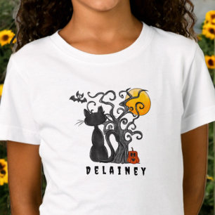 Camiseta Nome de Bat de Gato Preto e Bonito de Halloween