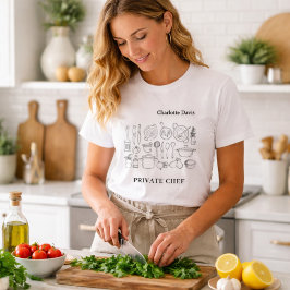 Camiseta nome de chef particular utensílios de cozinha
