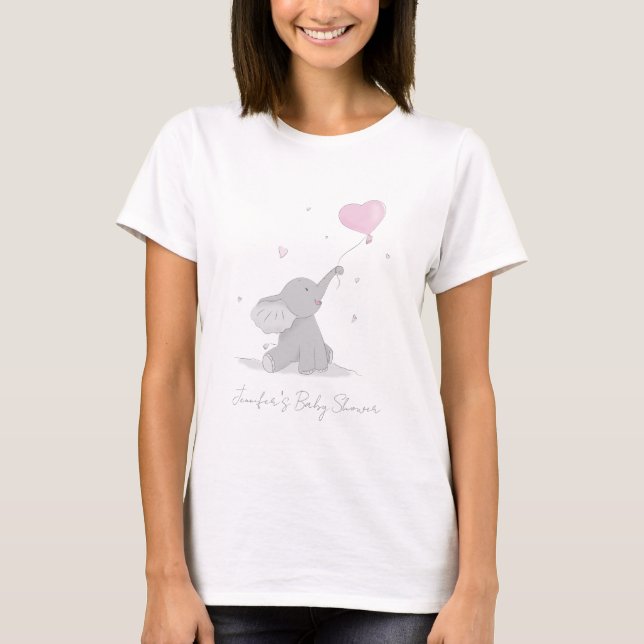 Camiseta Nome de Chuveiro de Bebê de Elefante Fofo com Balã (Frente)