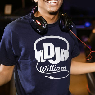 Camiseta Nome de DJ fone de ouvido branco em t-shirt gráfic