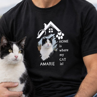 Camiseta Nome de Estimação de Gato Personalizado Foto em Ca