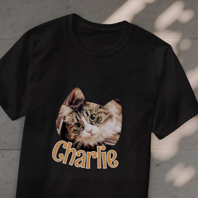 Camiseta Nome de Foto de Gato Personalizado de Pet Personal (Criador carregado)