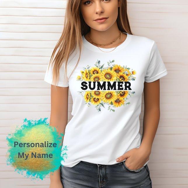 Camiseta Nome de Girassol Amarelo Retroativo Personalizável (Criador carregado)