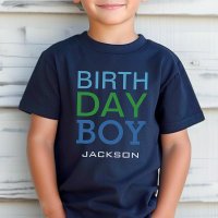 Nome de Menino de Aniversário Azul e Verde em Negr