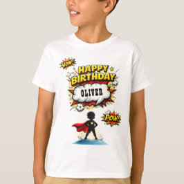 Camiseta Nome de Menino Super-Herói Estilo HQ de Aniversári