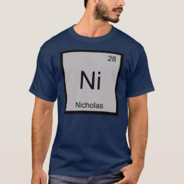 Camiseta Nome de Nicholas Química Elemento Mesa Periódica