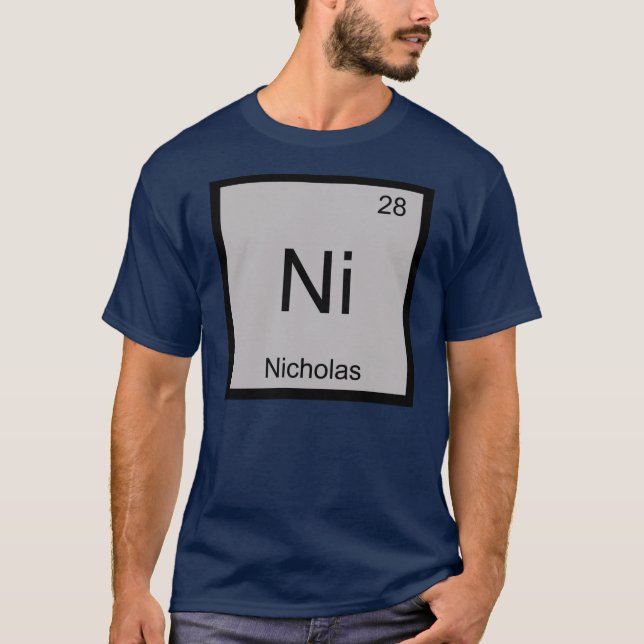 Camiseta Nome de Nicholas Química Elemento Mesa Periódica (Frente)
