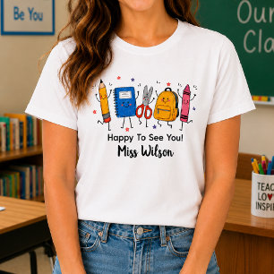 Camiseta Nome de Professor Fofo Feliz em Ver Você Personali
