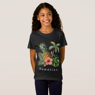 Camiseta Nome de Verão Floral Havaí Abacaxi & Hibisco