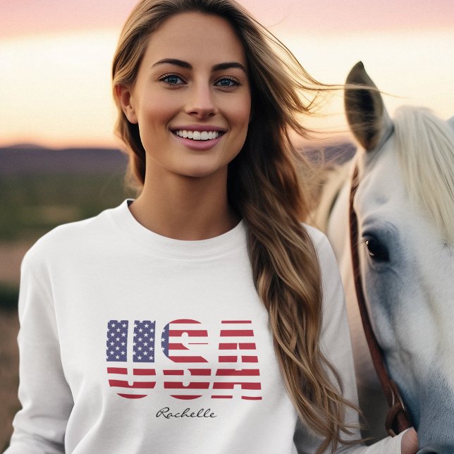 Camiseta Nome, Design de Estêncil EUA, Mulheres de Leve Lon (Criador carregado)