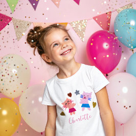 Camiseta Nome do Aniversário de criança Rosa Gatos Cujos Ga