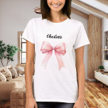 Camiseta Nome do arco rosa<br><div class="desc">Para uma camiseta leve. Decorado com um arco rosa. Personalize e adicione seu nome. Texto preto.</div>