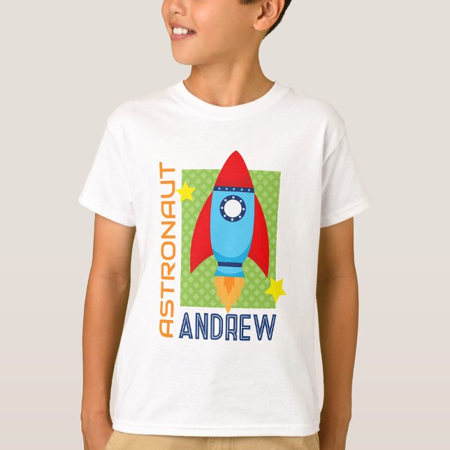 Camiseta Nome do Astronauta Branco Space Rocket Party Shirt (White Astronaut Name Space Rocket Party Shirt)