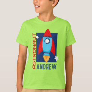 Camiseta Nome do Astronauta do verde limão Space Rocket Par