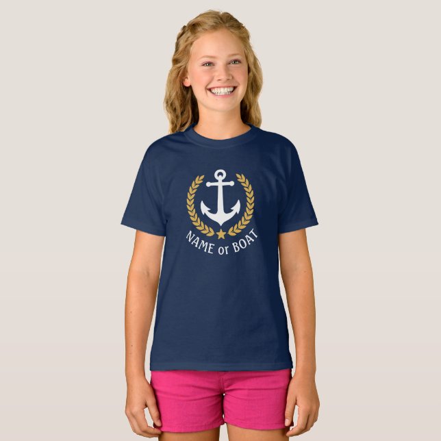 Camiseta Nome do barco Anchor Dourado Laurel deixa meninas  (Frente Completa)