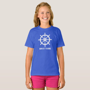 Camiseta Nome do barco ou Nome do navio Helm Wheel Royal Bl