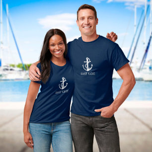 Camiseta Nome do barco personalizado âncora náutica e corda