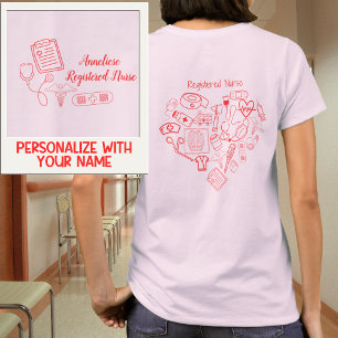 Camiseta Nome do bolso RN personalizado e Design médica car