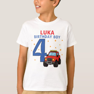 Camiseta Nome do Caminhão Monstro Idade Aniversário de 4 an