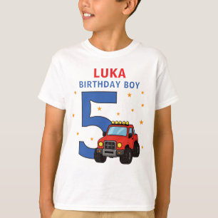 Camiseta Nome do Caminhão Monstro Idade Aniversário Menino