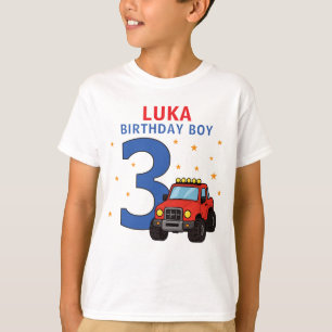 Camiseta Nome do Caminhão Monstro Idade Menino de 3 Anos de