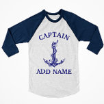 Camiseta Nome do Capitão da Corda de Âncora Náutica Vintage<br><div class="desc">Ancoragem Náutica Vintage Rope Capitão Design de Nome para Boat Lovers.</div>