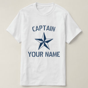 Camiseta Nome do capitão do navio branco azul marinho estre