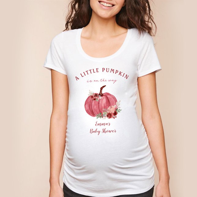 Camiseta Nome do Chá de fraldas T-Shirt Burgundy Pumpkin Fa (Burgundy Pumpkin Fall Baby shower Name T-Shirt)