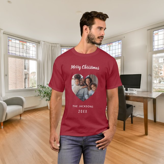 Camiseta Nome do coração da foto da família vermelha de Nat (Criador carregado)