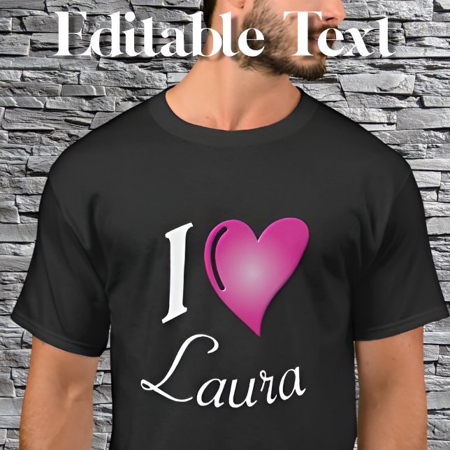 Camiseta Nome do Coração Rosa Personalizado (Criador carregado)