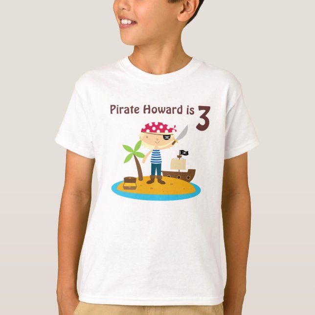 Camiseta Nome do costume do menino do aniversário do pirata (Frente)
