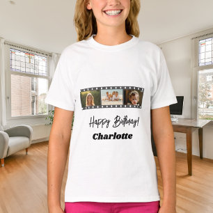 Camiseta Nome do filme de colagem de fotos aniversariante