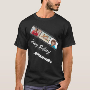 Camiseta Nome do filme de colagem de fotos de aniversário d