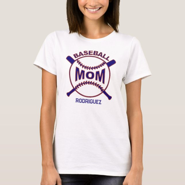 Camiseta Nome do jogador Blue Baseball Mãe T-Shirt (Frente)