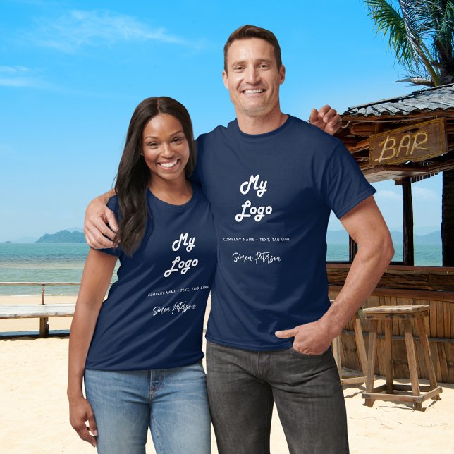 Camiseta Nome do logotipo branco azul marinho comercial (Criador carregado)