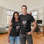 Camiseta Nome do monograma branco preto<br><div class="desc">Um fundo preto, texto branco e colorido. Personalize e adicione o logotipo da sua empresa, iniciais de monograma, nome. Frente e traseira.</div>