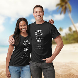 Camiseta Nome do monograma branco preto do esquadrão de cru