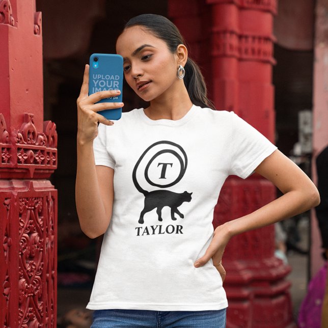 Camiseta Nome do Monograma Gato Inicial Gato Gato Lover Bra (Criador carregado)