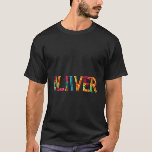 Camiseta Nome do OLIVER no padrão crochet vibrante