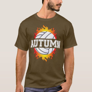 Camiseta Nome do outono Jogadores de Voleibol Bola e Rede S