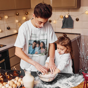 Camiseta Nome do pinho branco da foto da família de Natal