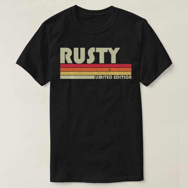 Camiseta Nome do presente RUSTY Personalizado Funny Retro V (Frente do Design)