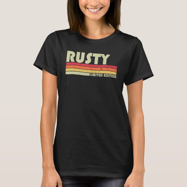 Camiseta Nome do presente RUSTY Personalizado Funny Retro V (Frente)