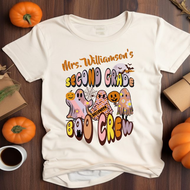 Camiseta Nome do Professor do 2º ano do Halloween Retro Gho (Criador carregado)