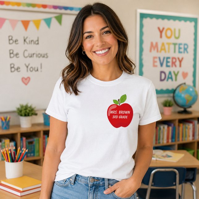 Camiseta Nome do Professor Maçã e Nível de Série (Criador carregado)