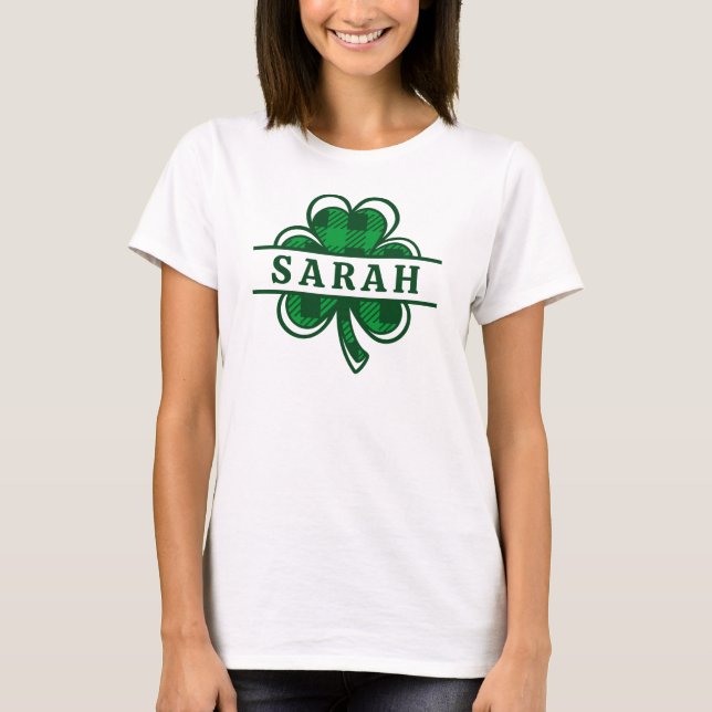 Camiseta Nome do Shamrock Personalizado Dia de São Patrício (Frente)