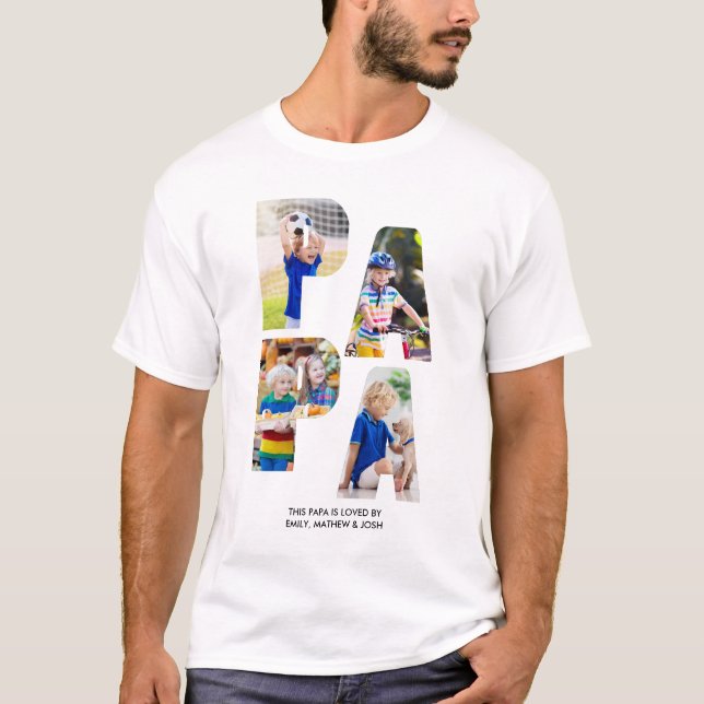 Camiseta Nome dos Netos de Colagem de Fotografias do PAPA - (Frente)